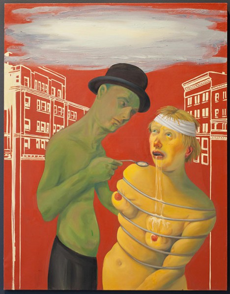 Q: What's going on? A: This is "Commerce Feeds Creativity," by Nicole Eisenman. 