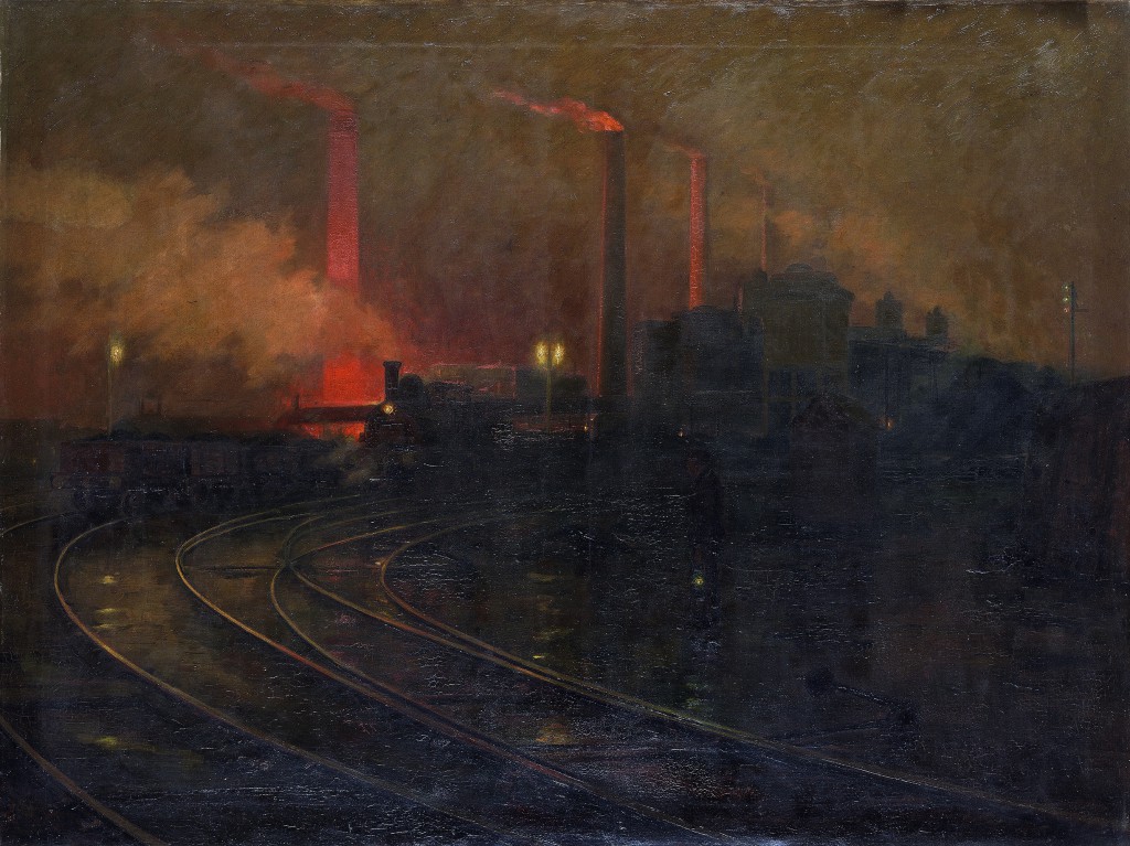 Lionel Walden's "Steelworks, Cardiff, at Night" (1895-97). Oil on canvas, 59 3/8 x 78 x 7/8 in. National Museum Wales (NMW A 2245). Courtesy American Federation of Arts.