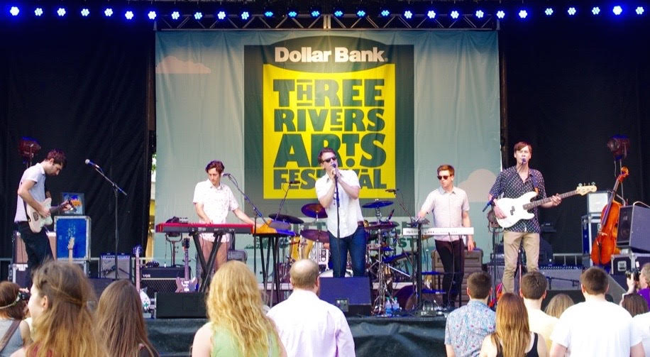 Hey Marseilles played as twilight fell on the Three Rivers Arts Festival Dollar Bank Stage. Photo: Heather McCracken