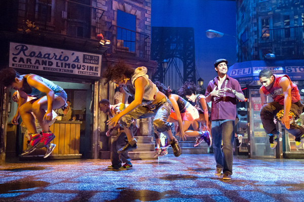 A song and dance scene from 'In the Heights' performed by Philadelphia's Walnut Street Theatre company. The Pittsburgh CLO is staging the musical here this month. photo: Pittsburgh CLO.