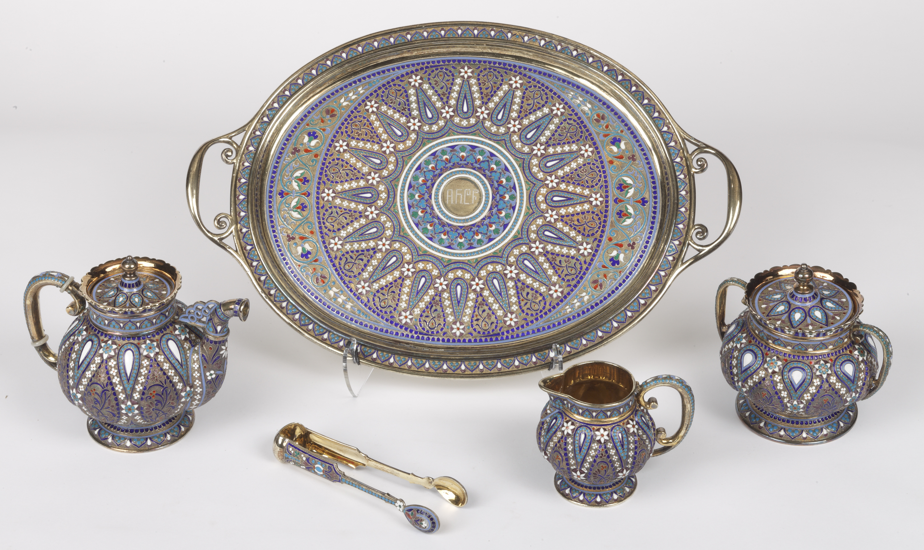 When Henry's wife Adelaide Childs Frick served tea, she could use this decorated-silver tea set from the Russian artist Antip Kuzmichev.