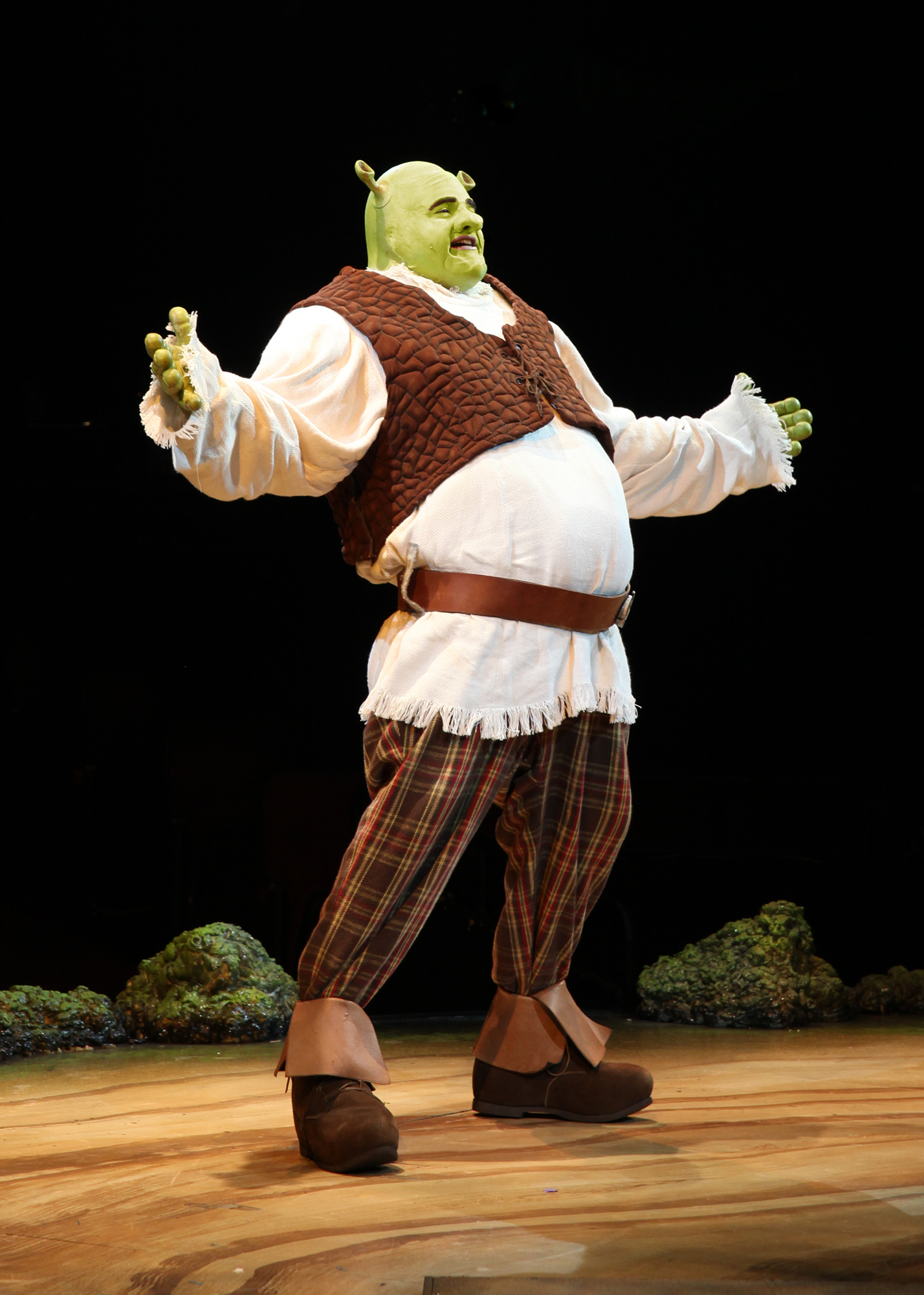 Did someone call for an ogre? Our hero—shown here as played in an out-of-town production—answers the call in CLO's "Shrek the Musical."
