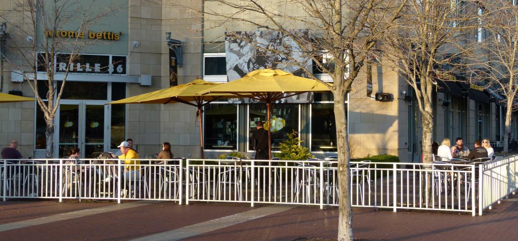 The Jerome Bettis Grille 36 has a quiet place to get away from all the sports on their TVs if desired, the riverside patio.