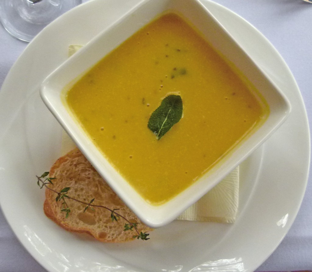 Butternut squash soup with crostini.