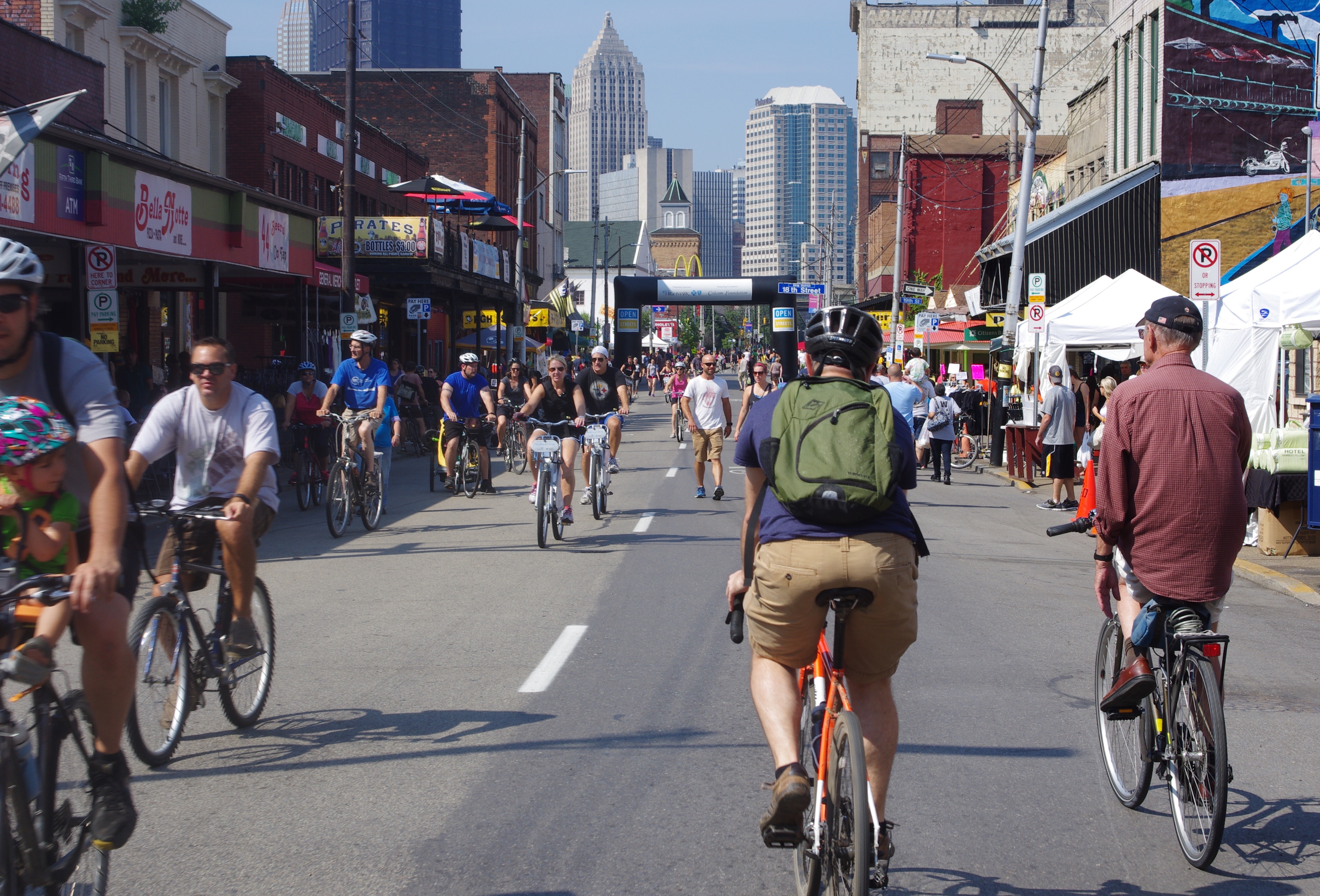 The Strip District was crowded with bikes, walkers, and shoppers during Open Streets PGH.
