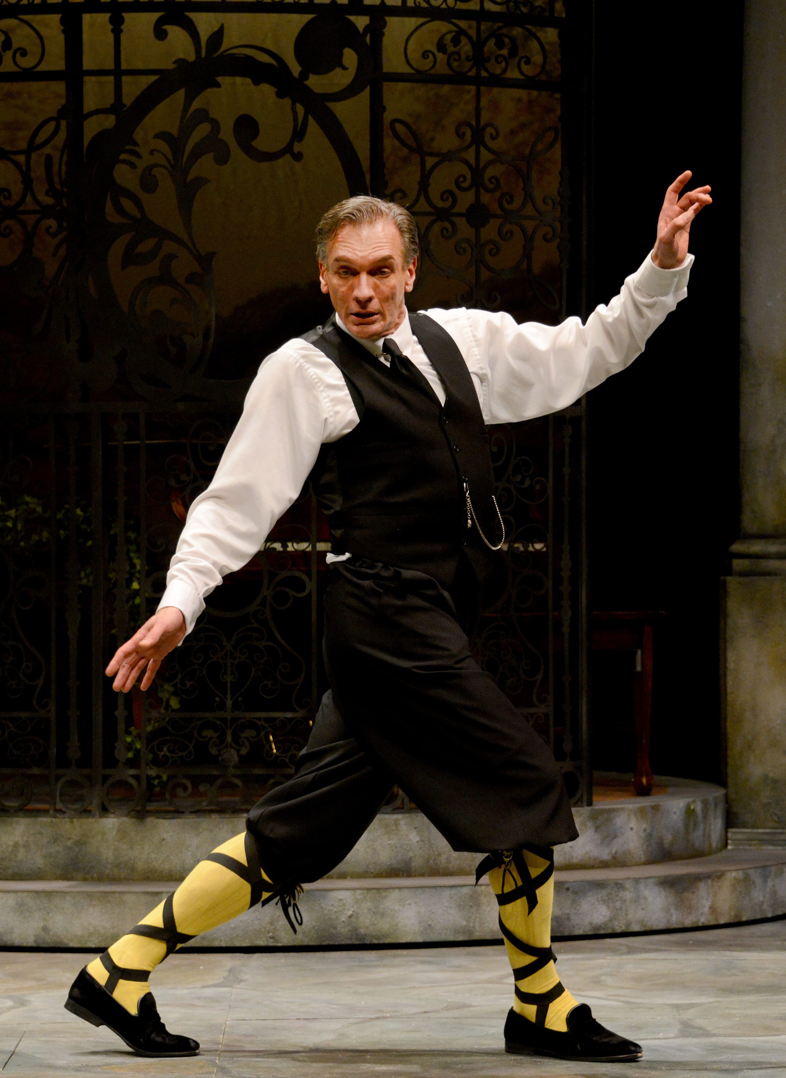 Malvolio (Brent Harris) thinks he cuts a dashing figure but he's been tricked into dancing with the sharks.