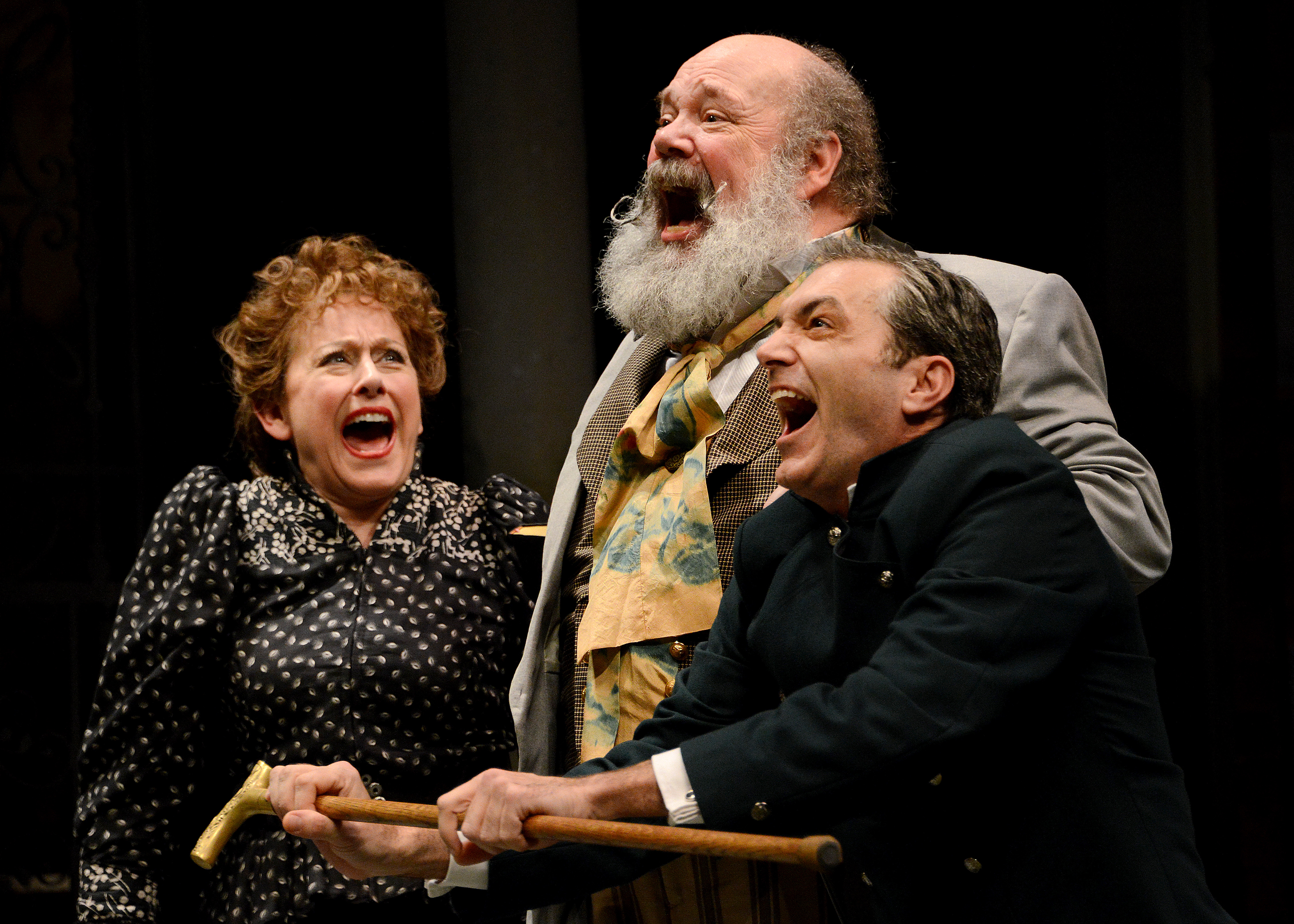 Maria, Sir Toby, and Fabian (Helena Ruoti, John Ahlin, Tony Bingham) can't believe how silly things get, and they are expert practitioners themselves.