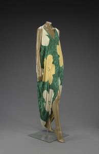 This evening dress by Halston incorporates the design motif from Warhol's flower paintings. (Image courtesy Indianapolis Museum of Art)