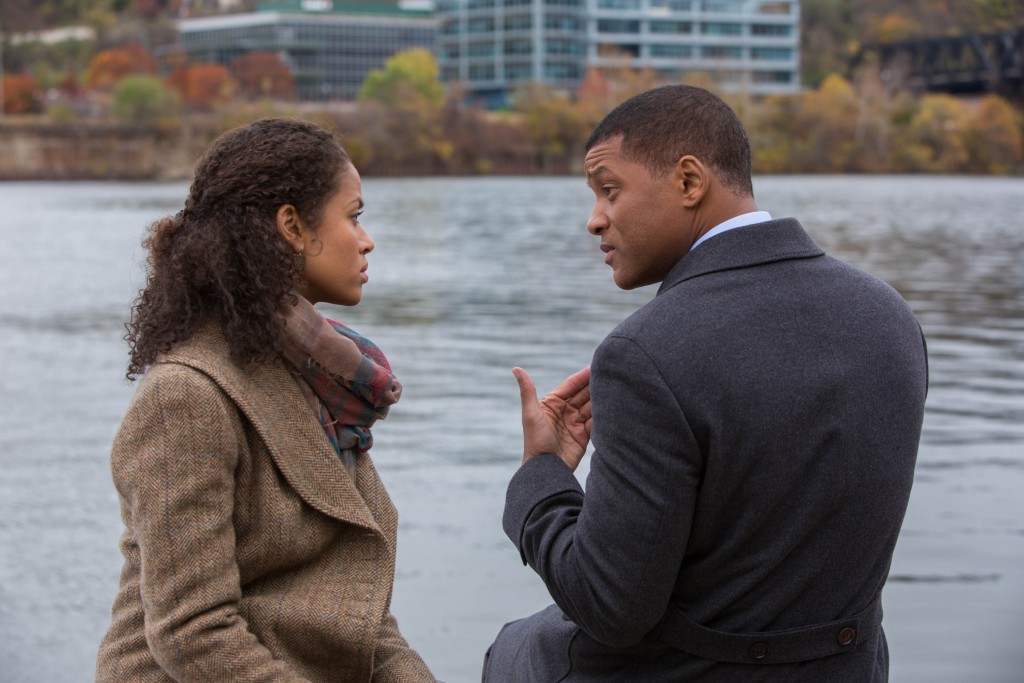 Gugu Mbatha-Raw (as Prema Mutiso, Dr. Omalu's wife) and Will Smith (Dr. Bennet Omalu) in "Concussion." Photo: Columbia Pictures.