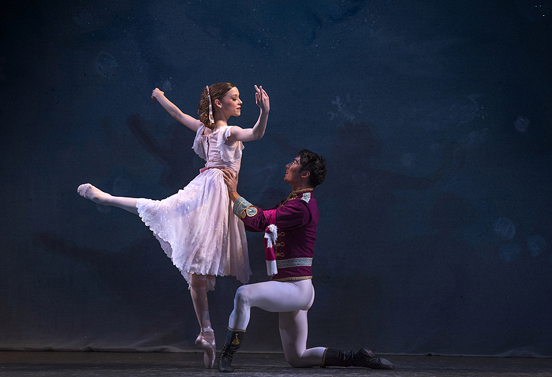 Marie dances with the Nutcracker (Ruslan Mukhambetkaliyev) after he is transformed into a handsome prince.