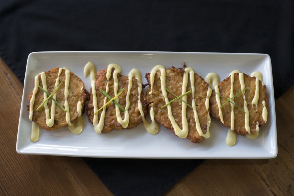 Experience cauliflower in a delicious new way with JC's Cauliflower Patties drizzled with lemon aioli..
