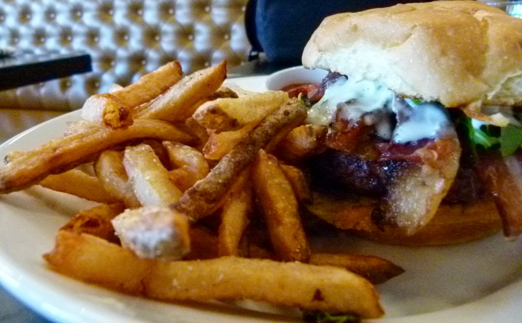 The Block Burger with bacon, blue cheese and natural cut fries.