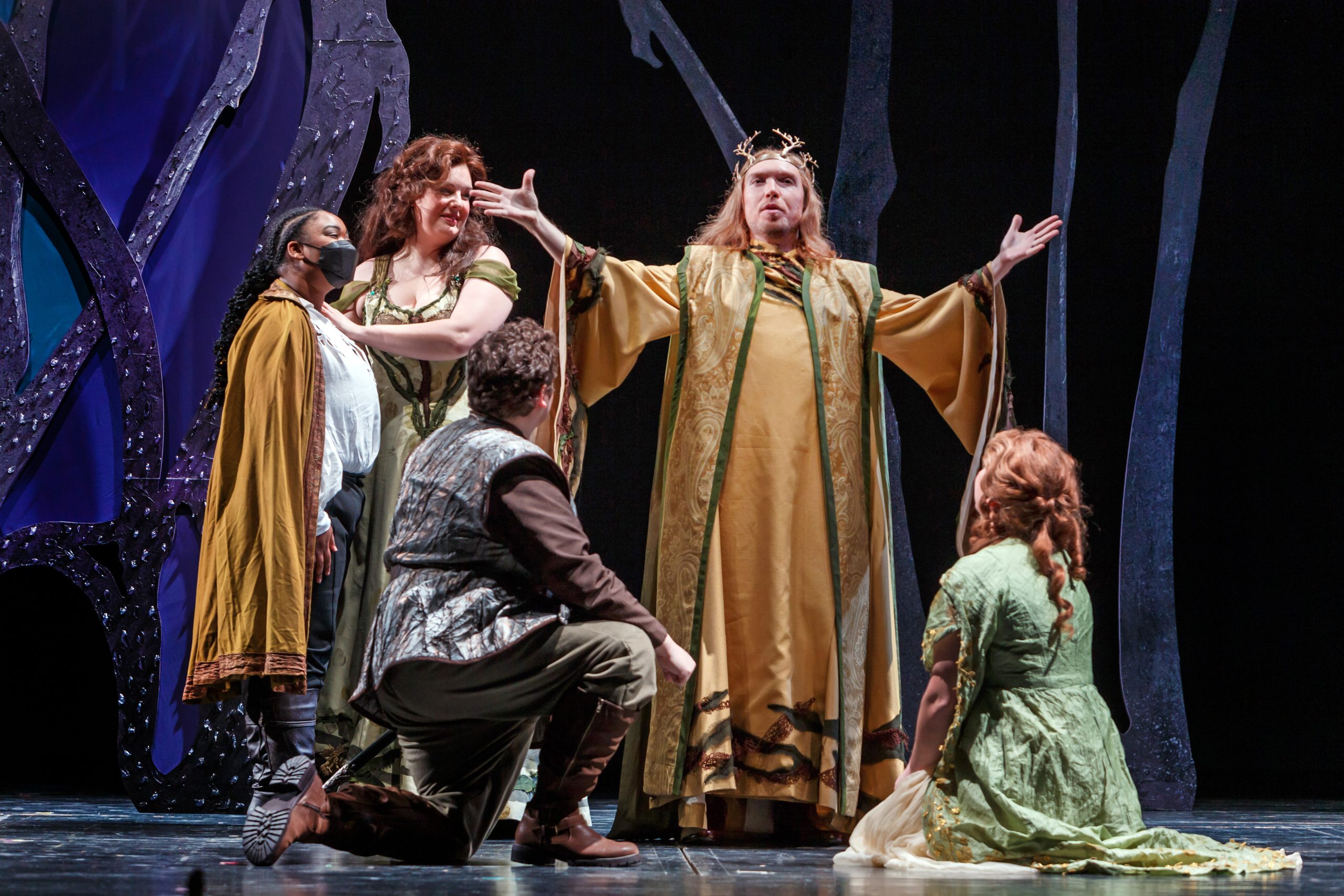 The King (Evan Lazdowski) blesses two couples in Pittsburgh Opera's 'Ariodante.'