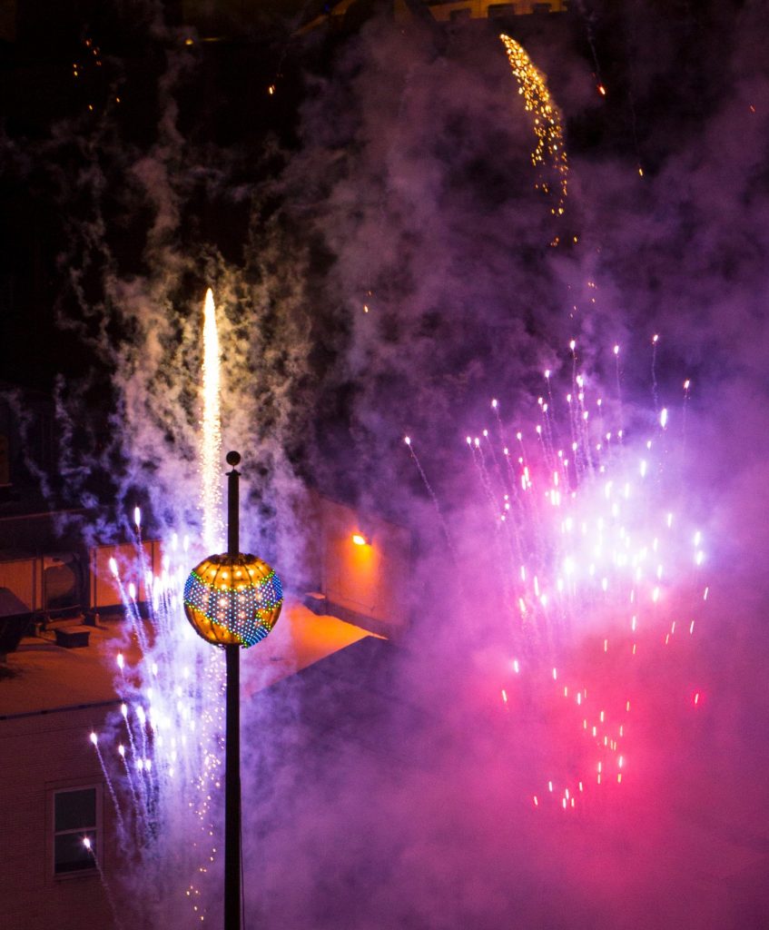 The New Year's ball rises in Pittsburgh. (photo courtesy of Pittsburgh Cultural Trust)