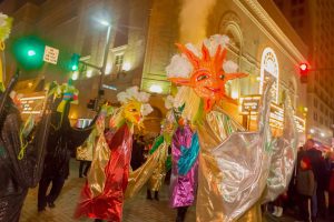 Art on the march in the Cultural District: Giant people-puppets from Studio Capezzuti will highlight the First Night Parade.