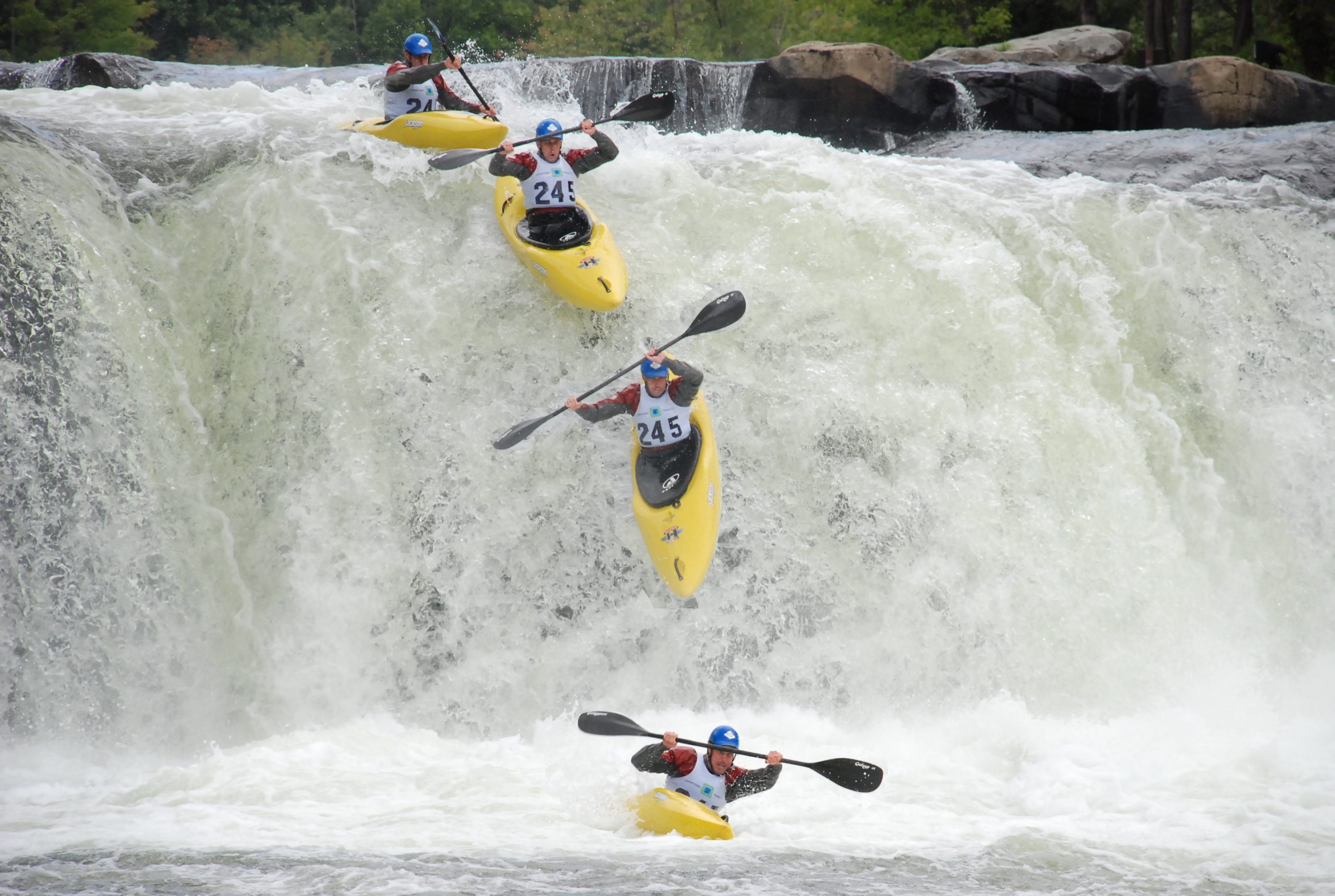 Do not try what this looks like. It's a stop-action composite of one guy, at four stages of a deft ride down the falls at Ohiopyle State Park—which also offers many outdoor thrills for visitors who aren't kayak ninjas. (Photo: 'Wwkayaker22' via Wikipedia)