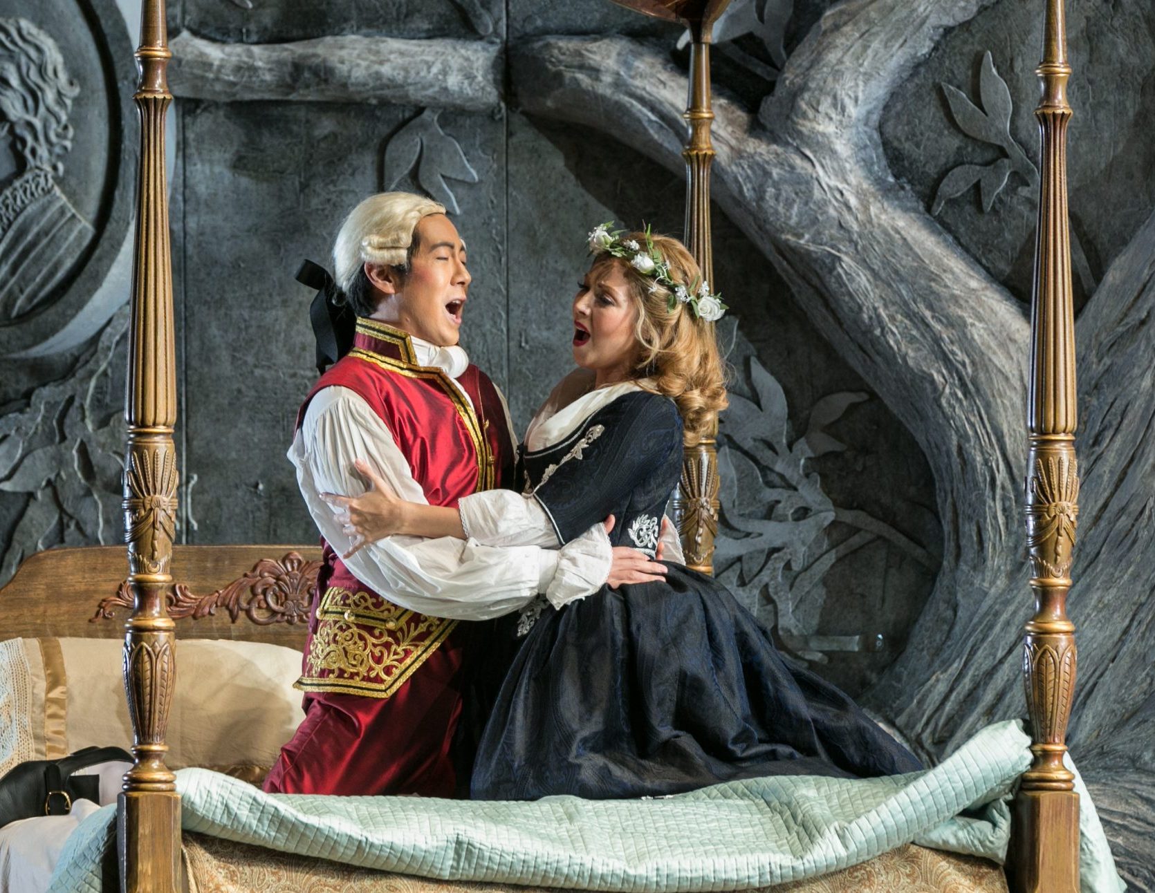 Figaro and Susanna make beautiful music together in 'The Marriage of Figaro.' Photo: Dana Sohm for Lyric Opera of Kansas City. Pittsburgh Opera is using the same set and production design but with a different cast.
