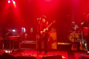 (l to r.) Simon Thomas George; on platform with horns (partially visible): Justin Johnson and Dean Mitchell; Marcus King; Jack Ryan; and Stephen Campbell. (photo: Rick Handler)|Marcus King.|King showing his skills on the electric guitar.