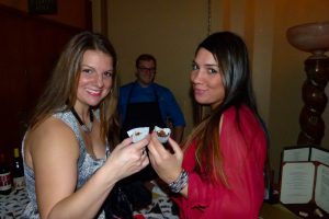 including Lisa Sipusic (L) and Alexarae Wehlau. They are ready to indulge in Flourless Chocolate Cake with Rich Dulce De Leche Cream and White