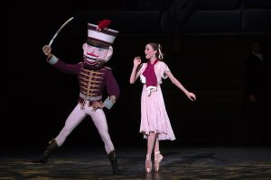 Marie (Molly Wright) discovers that her beloved Nutcracker (Ruslan Mukhambetkaliyev) has become life-sized and can rescue her from the rats and mice.