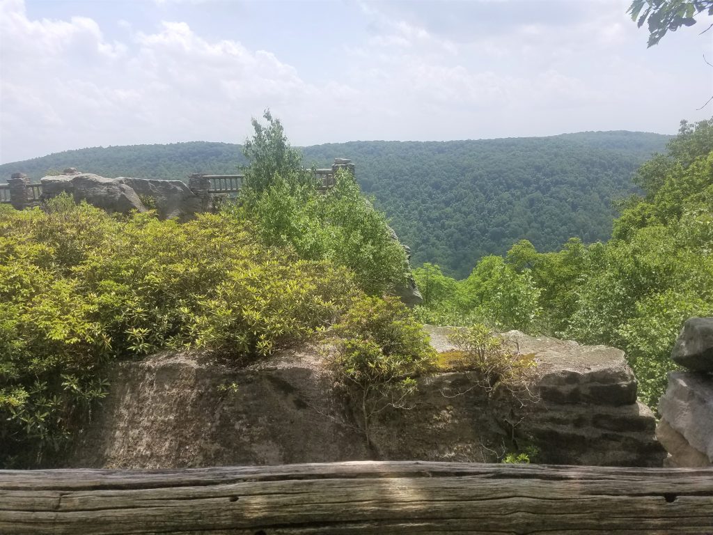 A view of the overlook from a trail near the rim.