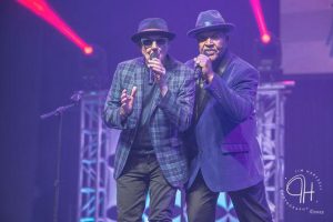 Billy Price (L.) and Johnny Rawls performing together at the 2023 BMA (Blues Music Association) Awards.