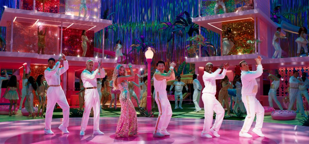 Barbie dancing with the Kens. (Photo: Copyright Warner Bros. Entertainment.)