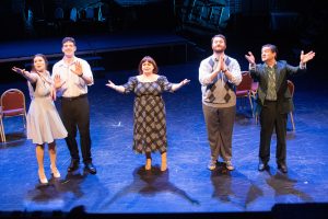 Front Porch Theatricals' 'Merrily We Roll Along,' onstage at the New Hazlett Theater, features a large cast. (Photo: Deana Muro)