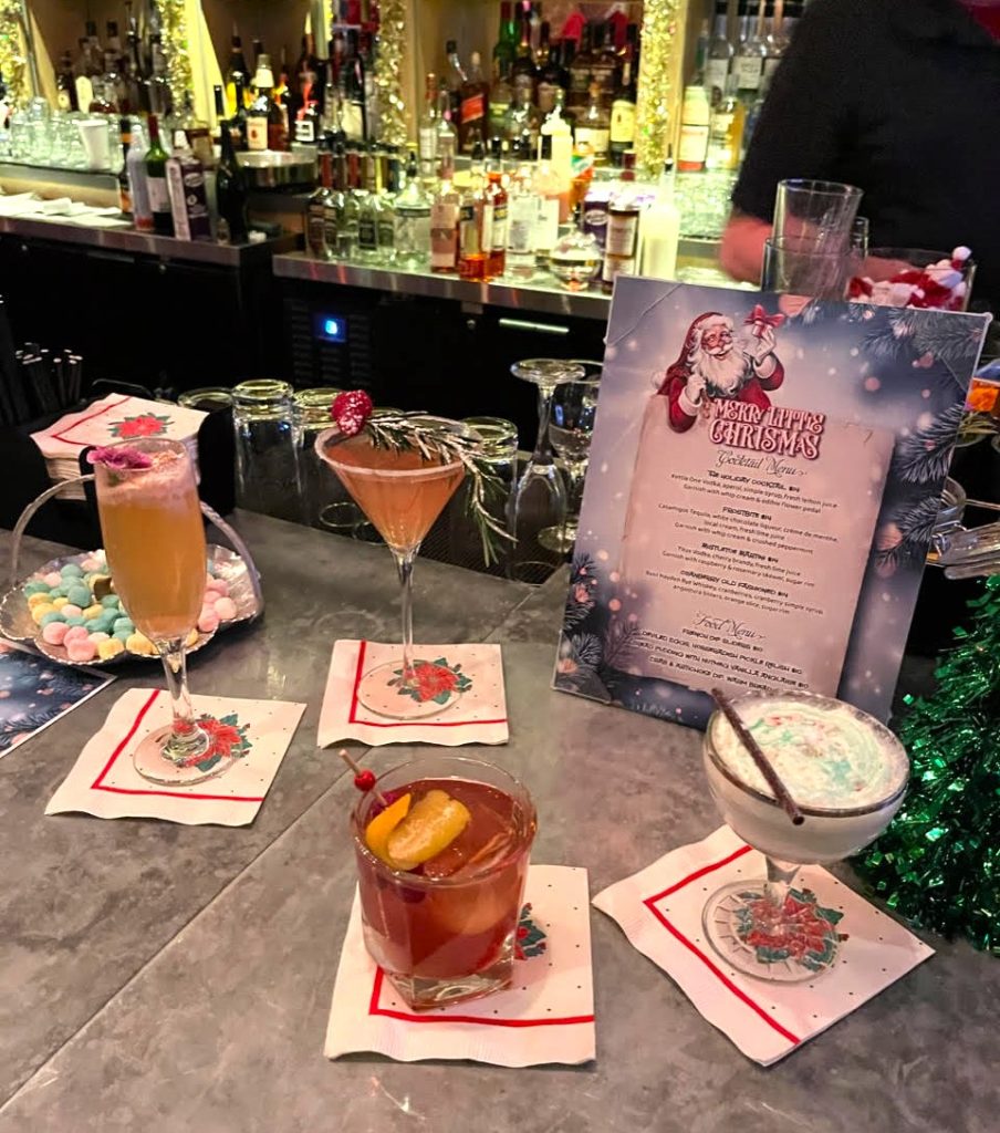 Holiday libations are in abundance at Braddock's Rebellion (L. To R.) The Holiday Cocktail, Mistletoe Martini, Cranberry Old Fashioned, and the Frostbite.