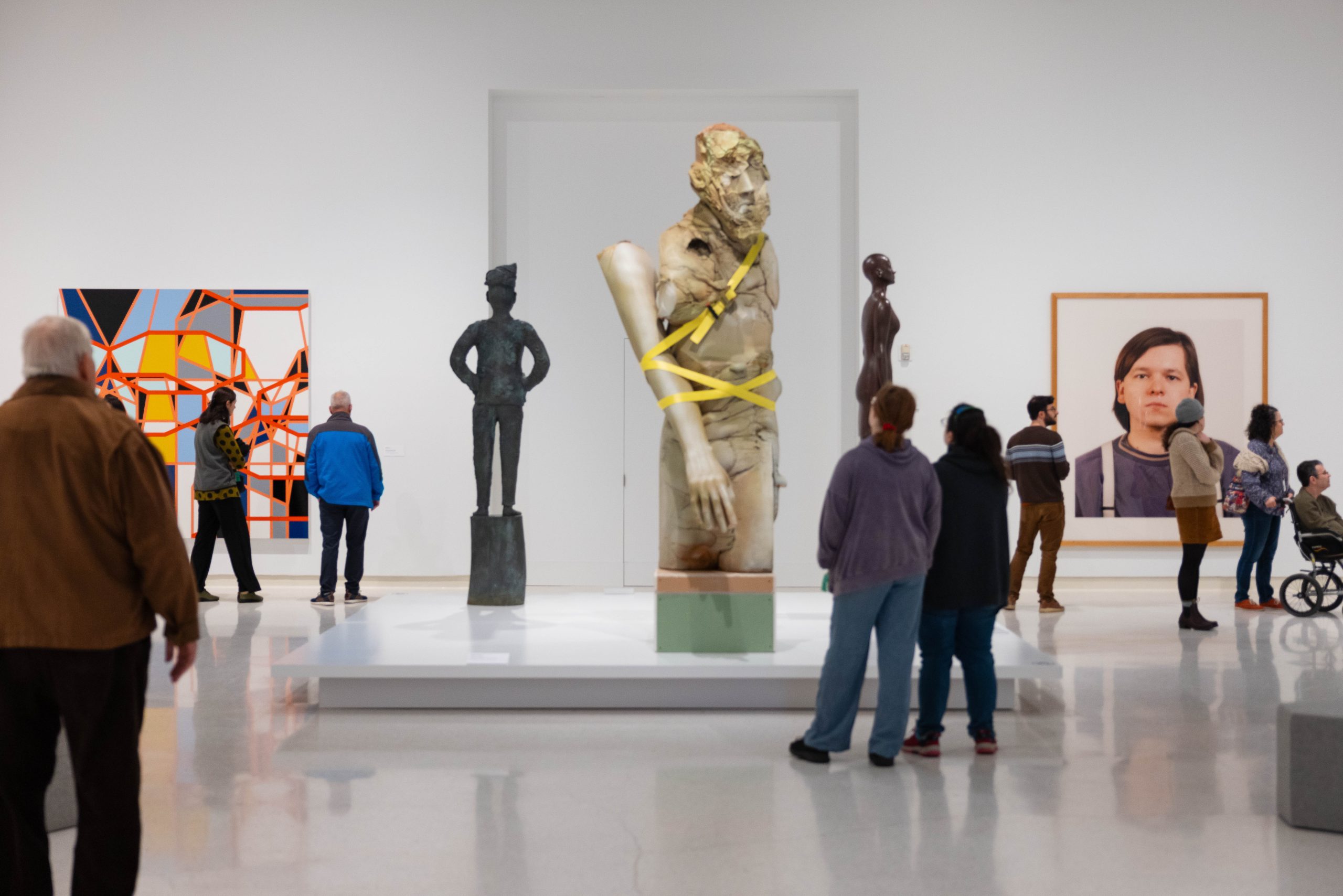 An astounding arrangement of art. The wrapped sculpture at center is Matthew Monahan's 'Phantom Limb.' Photo: Chris Uhren