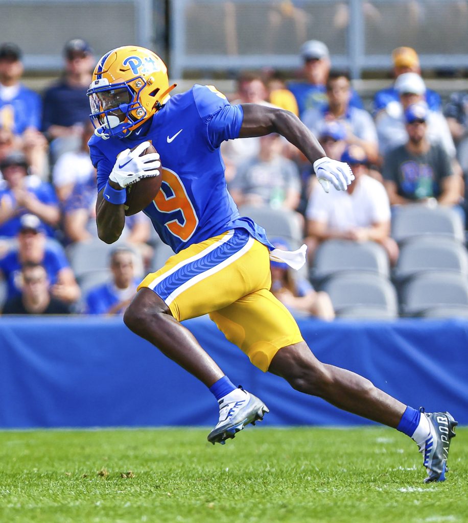 Senior wide receiver and captain, Konata Mumpfield, is always a threat to go deep. (Photo: EJ Borghetti and the University of Pittsburgh)