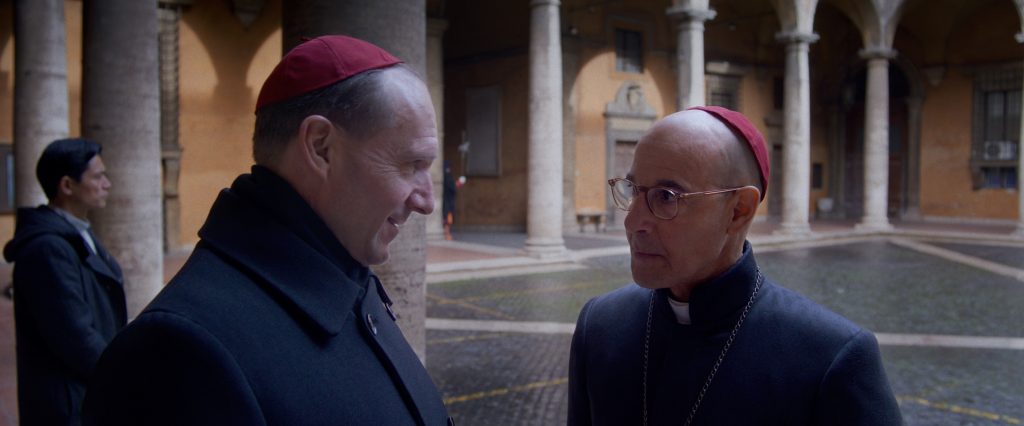 (L. to R.) Ralph Fiennes as Cardinal Lawrence and Stanley Tucci as Cardinal Bellini in director Edward Berger's 'Conclave,' a Focus Features release. (Photo: Courtesy of Focus Features. © 2024 All Rights Reserved.)