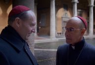 (L. to R.) Ralph Fiennes as Cardinal Lawrence and Stanley Tucci as Cardinal Bellini in director Edward Berger's 'Conclave,' a Focus Features release. (Photo: Courtesy of Focus Features. © 2024 All Rights Reserved.)