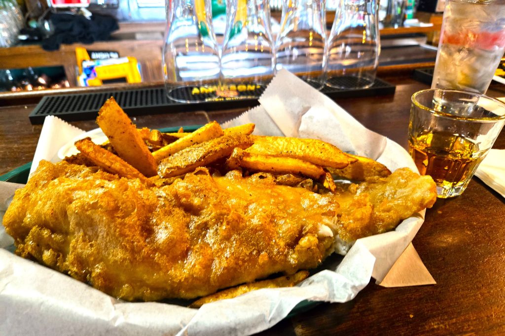 Fish and chips and a Writer's Tears.