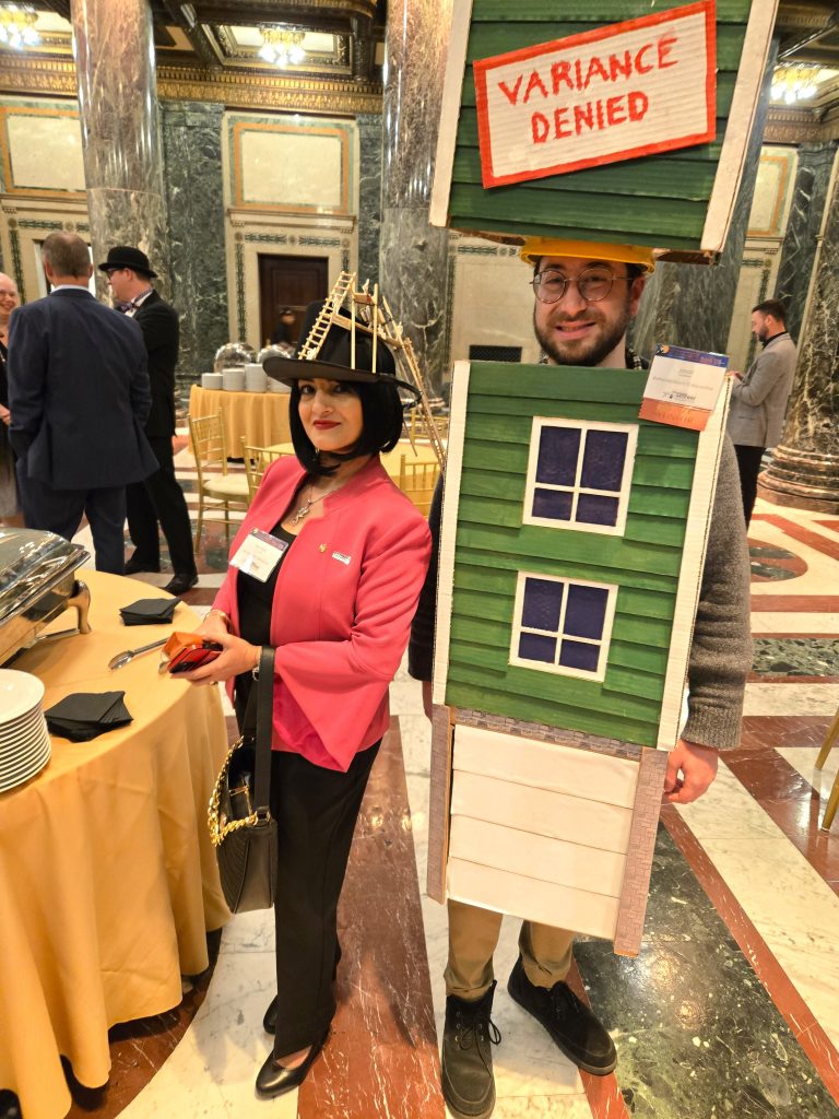 The variance may have been denied, but the costumes met with approval (pictured: l. to r., Mahshid Ghaeeni and Jason Andrews ).