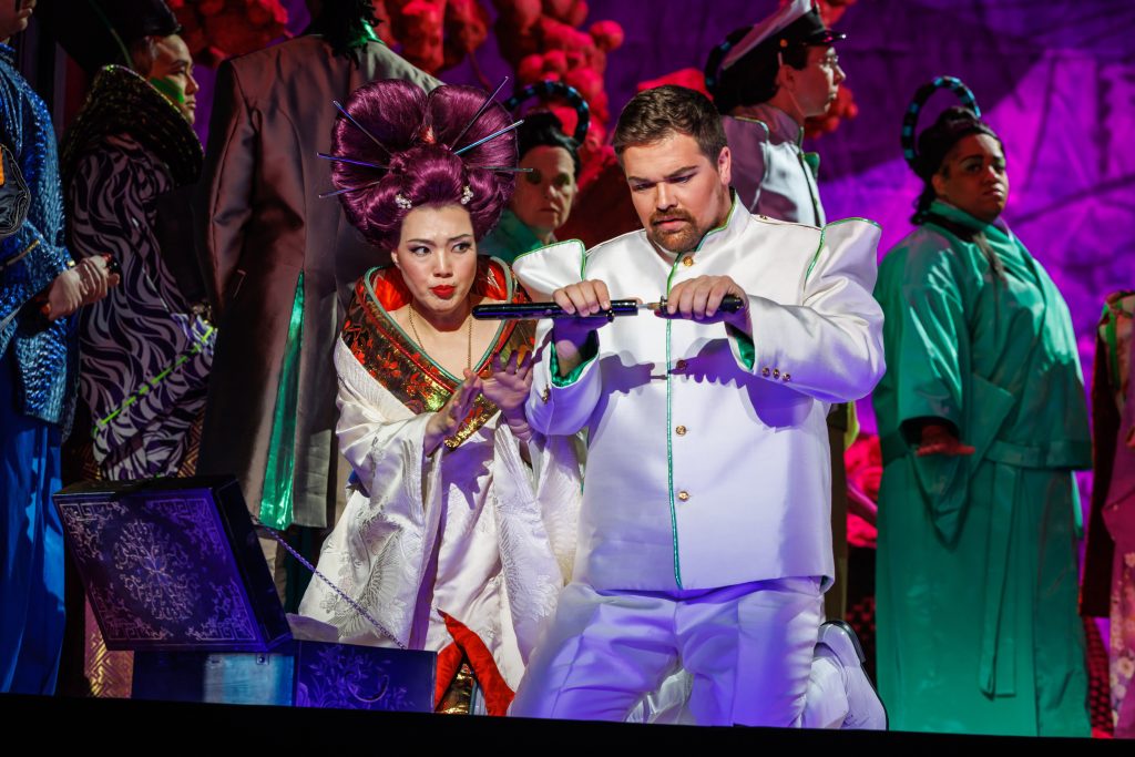 Pittsburgh Opera's 'Madama Butterfly' is full of romantic intrigue. Pictured, Pinkerton (Eric Taylor) examines one of Cio-Cio San’s (Karah Son) sacred family heirlooms. (Photo by David Bachman Photography for Pittsburgh Opera.)