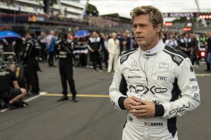 Brad Pitt plays Sonny Hayes, an aging race veteran pushed into a comeback try on the F1 racing circuit. Copyright: © 2025 Warner Bros. Entertainment Inc. All Rights Reserved. Photo by Scott Garfield  Courtesy Warner Bros. Pictures / Apple Original Films.