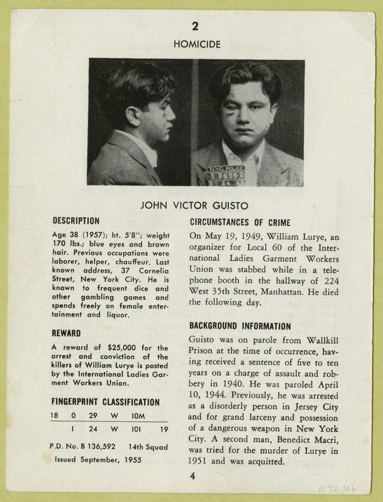 Page from “The Thirteen Most Wanted”, Police Department, City of New York, source material for Andy Warhol's Most Wanted Men series, 1962, courtesy of The Andy Warhol Museum.