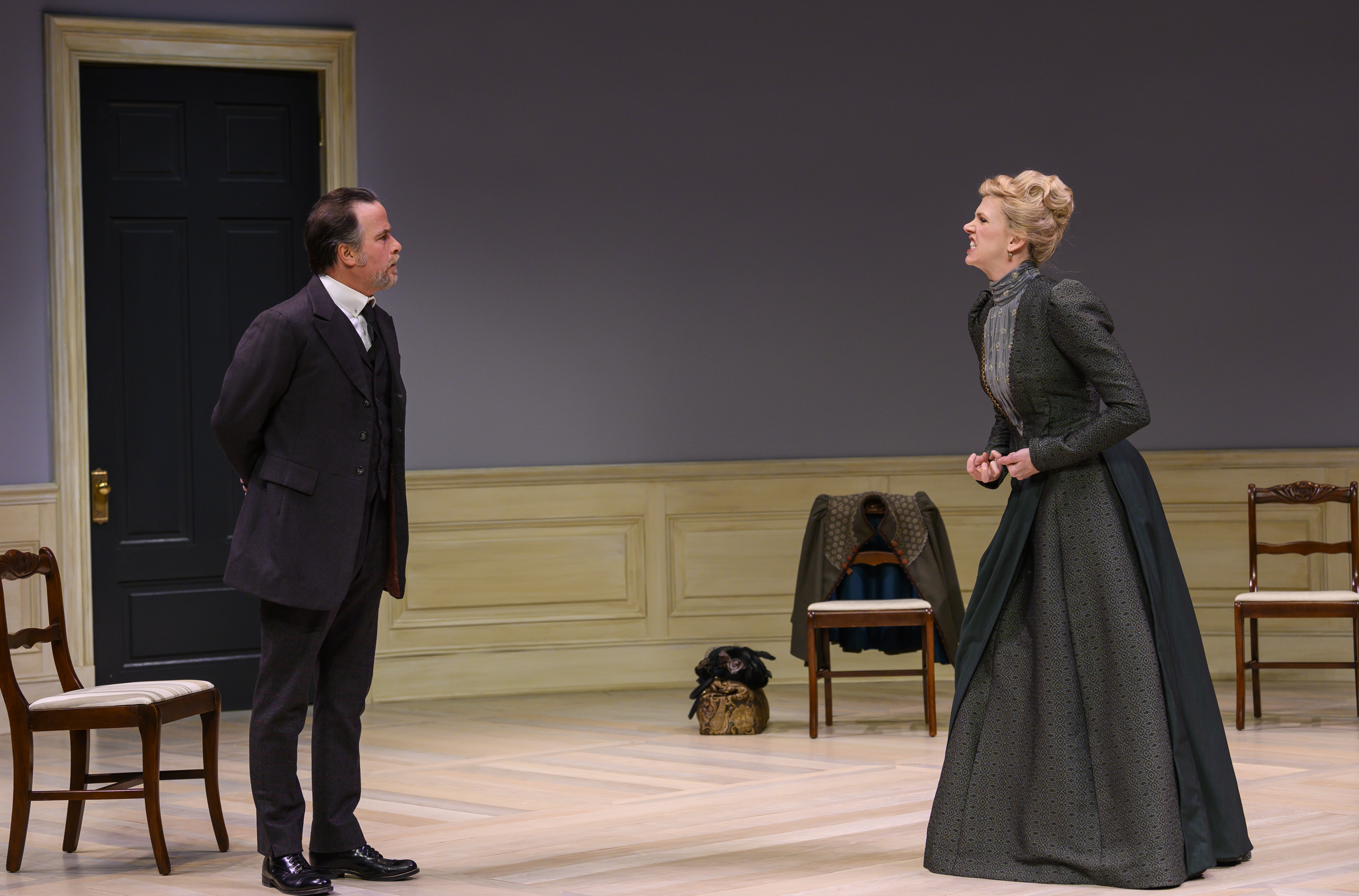 Daniel Krell (Torvald) and Lisa Velten Smith (Nora) in The Public's 'A Doll's House, Part 2.' (photo: Michael Henninger)