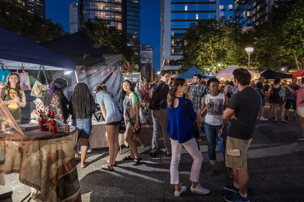 You can gather with friends to chat, shop, and eat and drink at the Saturday Night Market in Market Square. (Photo: Renee Rosensteel/Pittsburgh Downtown Partnership).