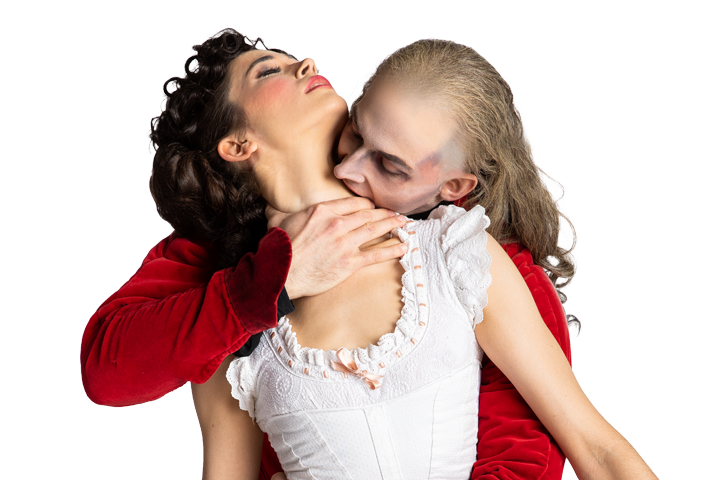 There's a different kind of loving embrace happening at Pittsburgh Ballet Theatre - the bloodsucking kind. Pictured in the photo from 'Dracula' is Marisa Grywalski and Lucius Kirst. (Photo: Duane Rieder)