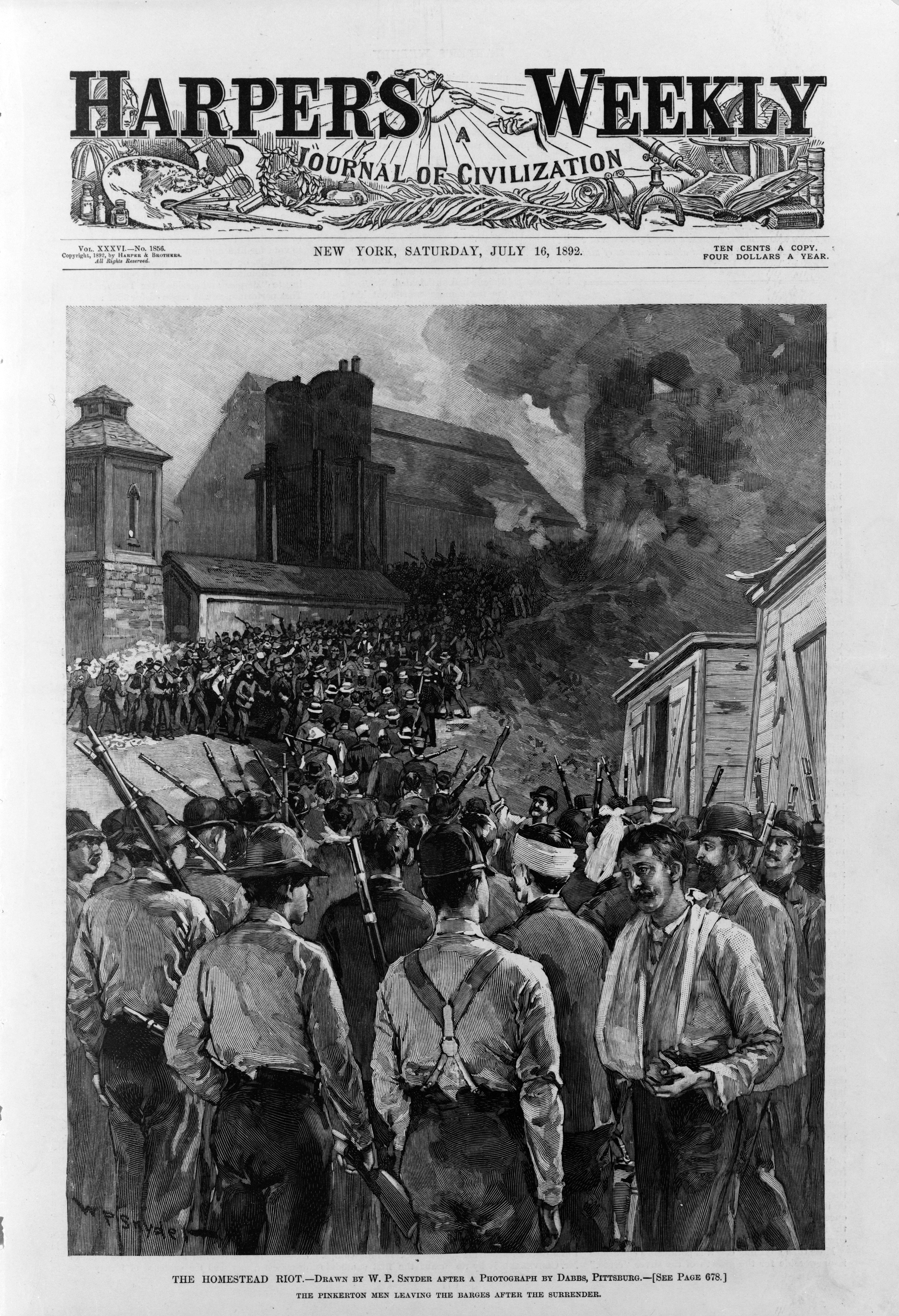 The Homestead Strike made the cover of 'Harpers Weekly' in '92, but it would be years before organized labor recovered.
