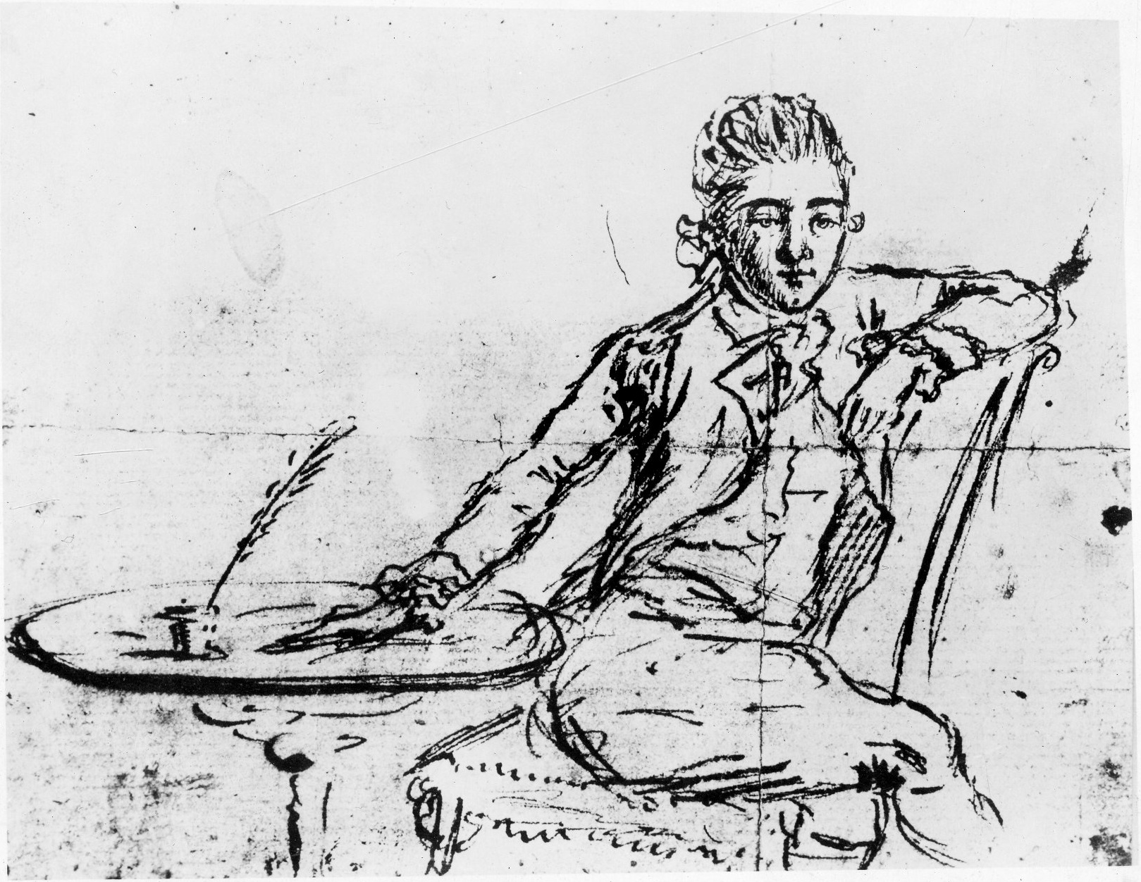 John André sketched this self-portrait on the night before his hanging. Throughline Theatre’s ‘André’ traces the events and debates that led to that fate. (image: Yale University Gallery)