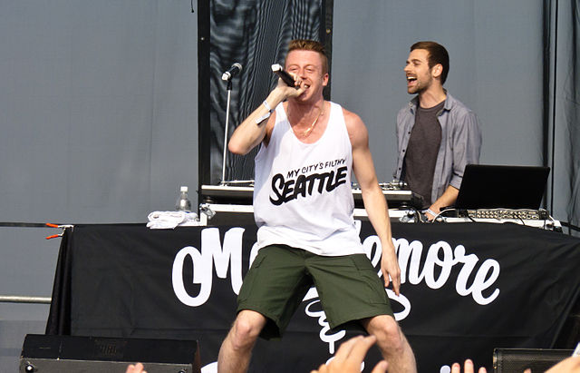 Macklemore (front) performing at Sasquatch Music Festival in 2011 with his main musical collaborator Ryan Lewis. Photo: Christopher Dube.