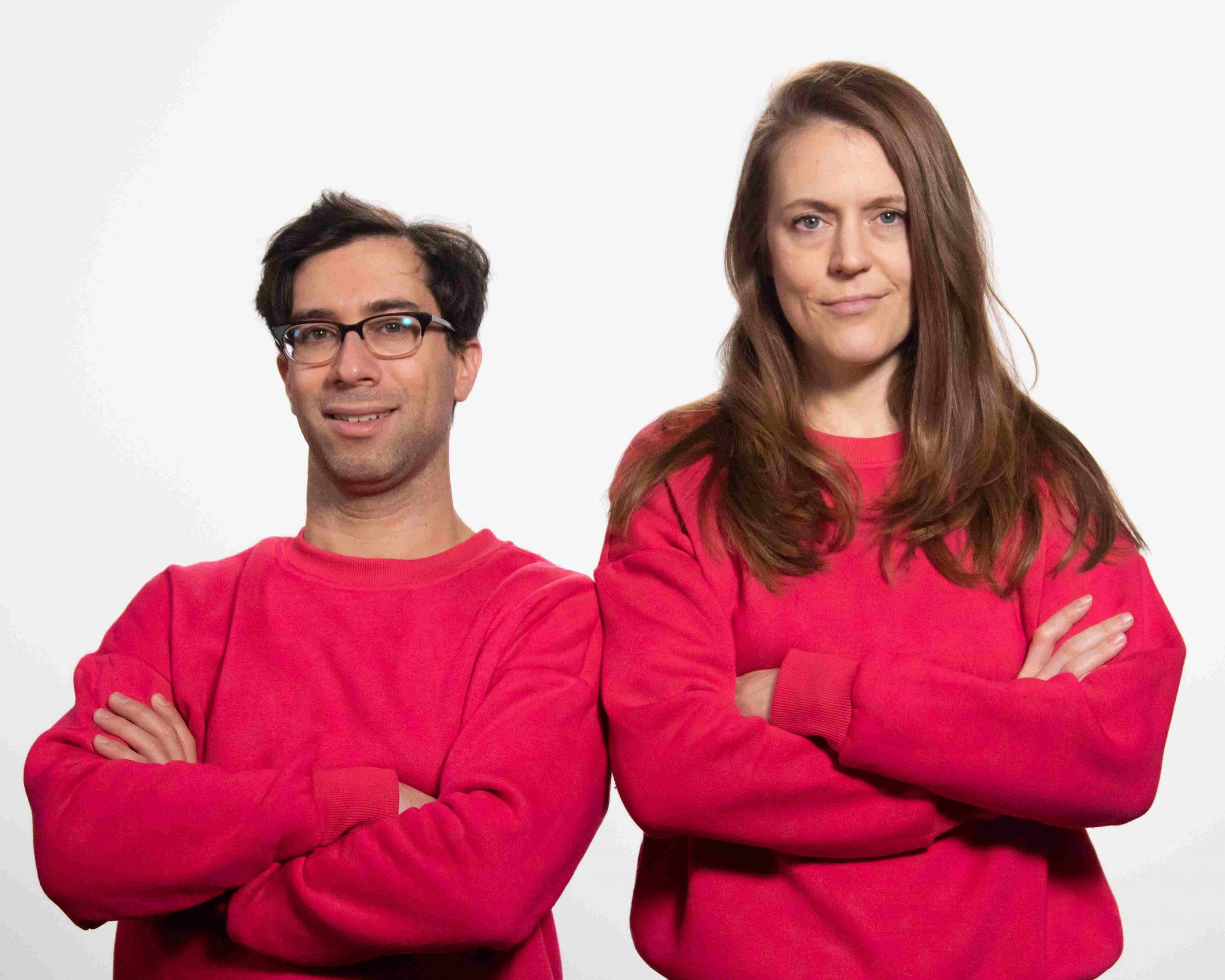 Jonathan Kaplan and Marianne Bayard are trying to be serious for this publicity shot for their comedy team of Mares & Kaps, but you know they are ready to bust out laughing at any moment.