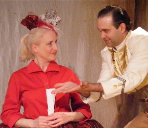 When Orlando becomes a lady she must learn the knack of acting ladylike around fawning men. Here, Andy Kirtland plays a fawner.
