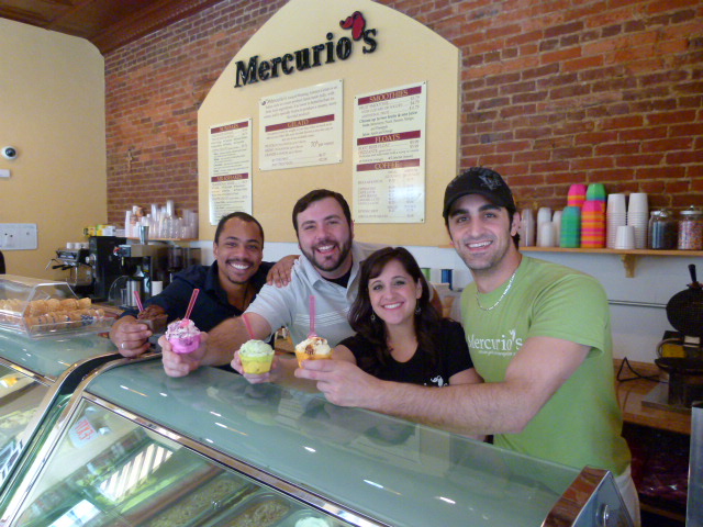 Mercurio's managers and owners with some of their favorite gelato. Left to right, managers Brandon Beatty and Alex Cromer with owners Anna and Michael Mercurio.