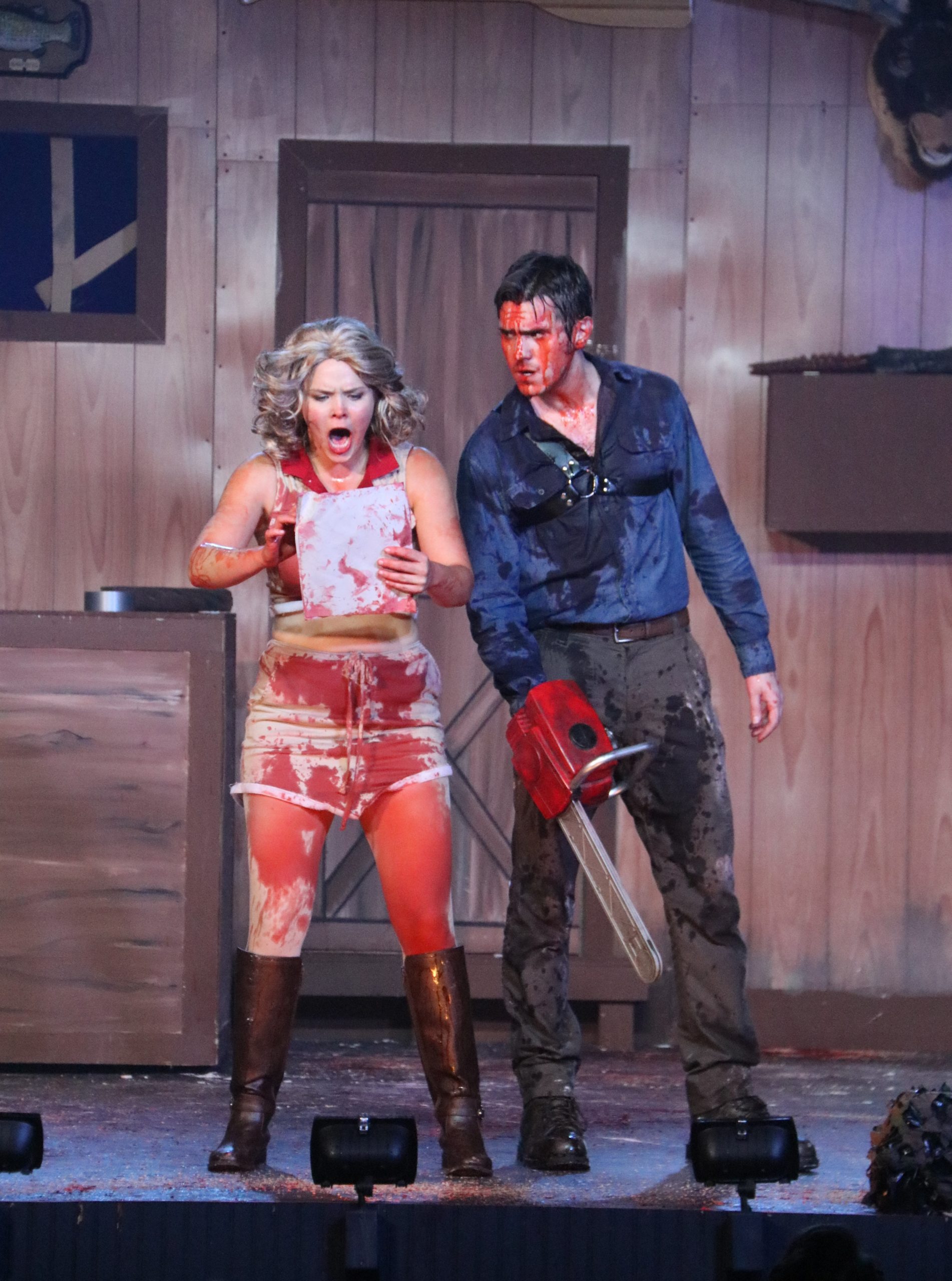 In this previous PMT production of 'Evil Dead the Musical' Whitney Noelle as Annie and Brett Goodnack as Ash get good and gory.