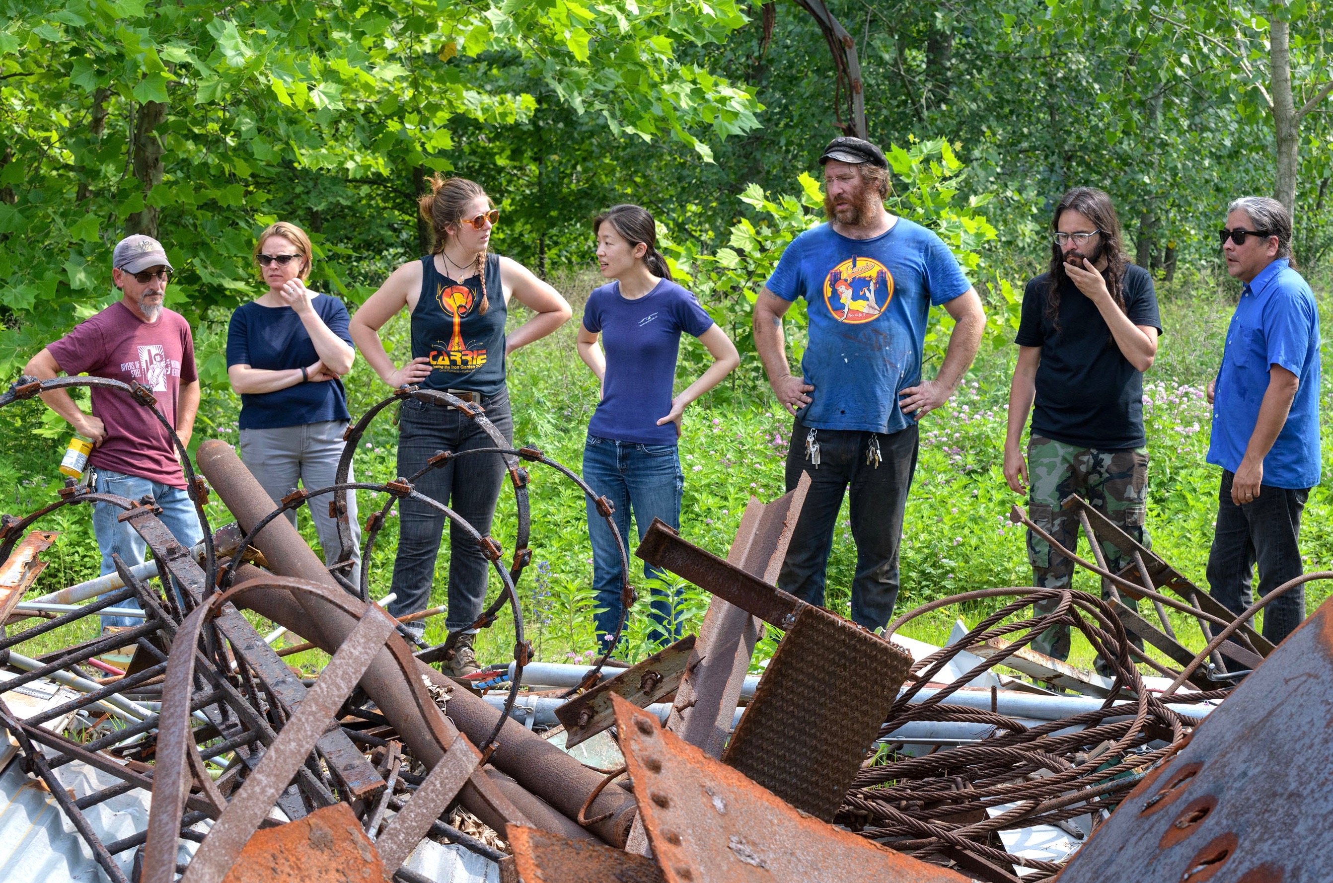 Decisions, decisions: Members of the art collective Postcommodity visited old Pittsburgh-area industrial sites to find materials for their entry in the International. (photo: Carnegie Museum of Art)