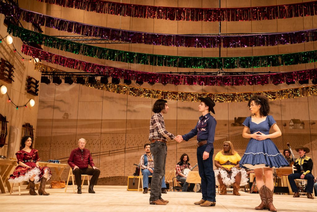 Christopher Bannow, Sean Grandillo, Sasha Hutchings and the company of the national tour of Rodgers & Hammerstein's 'Oklahoma!'. (photo: Matthew Murphy and Evan Zimmerman for MurphyMade)
